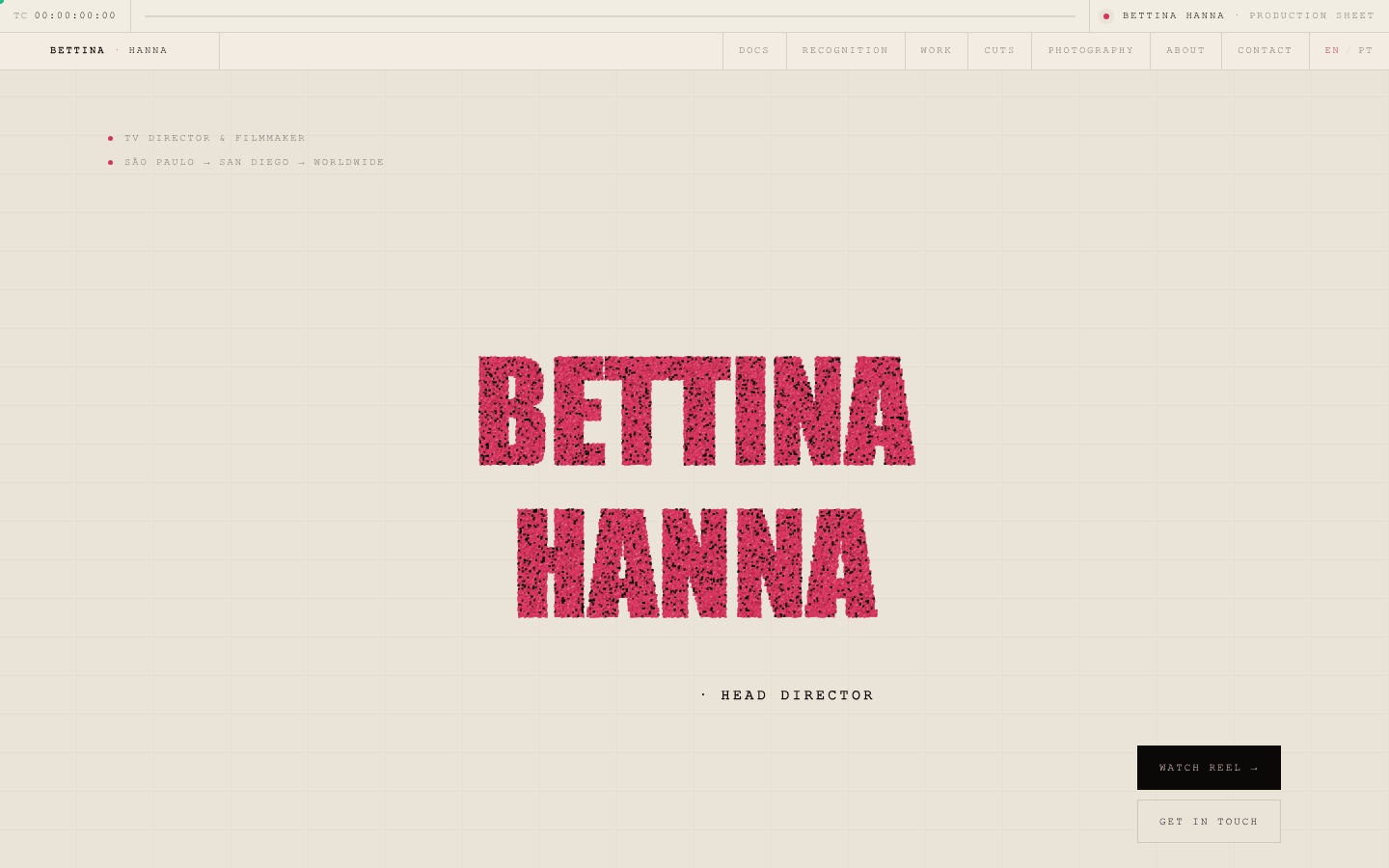 Portada del sitio de Bettina Hanna